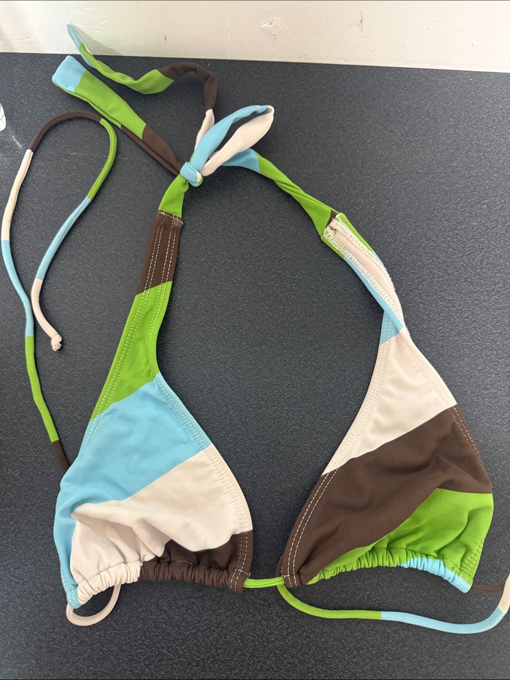 Lilu Colorblock Triangle Bikini Top - Green, Blue, Brown, Cream